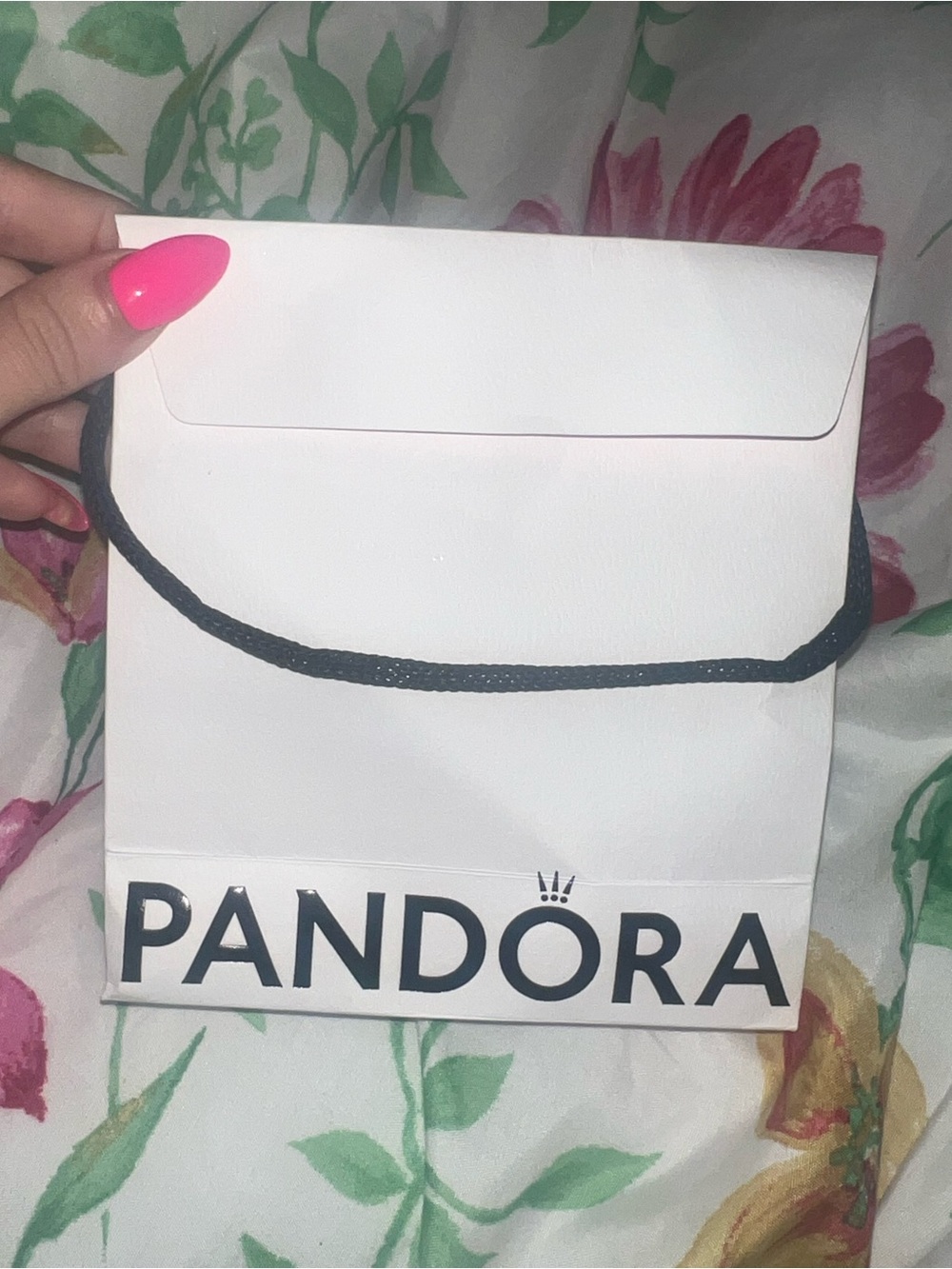 Pandora White and Pink Paper Gift Bag with Black Cord